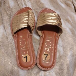Beach Cabana Gold Zebra Print Slide Sandals